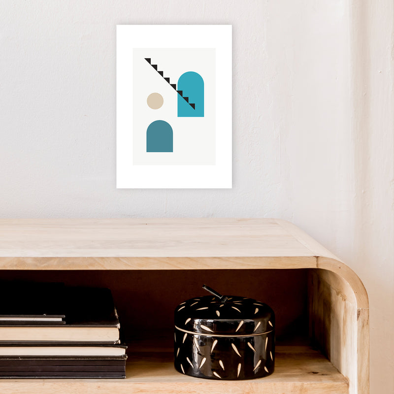 Mita Teal Stairs Left N3  Art Print by Pixy Paper A4 Black Frame