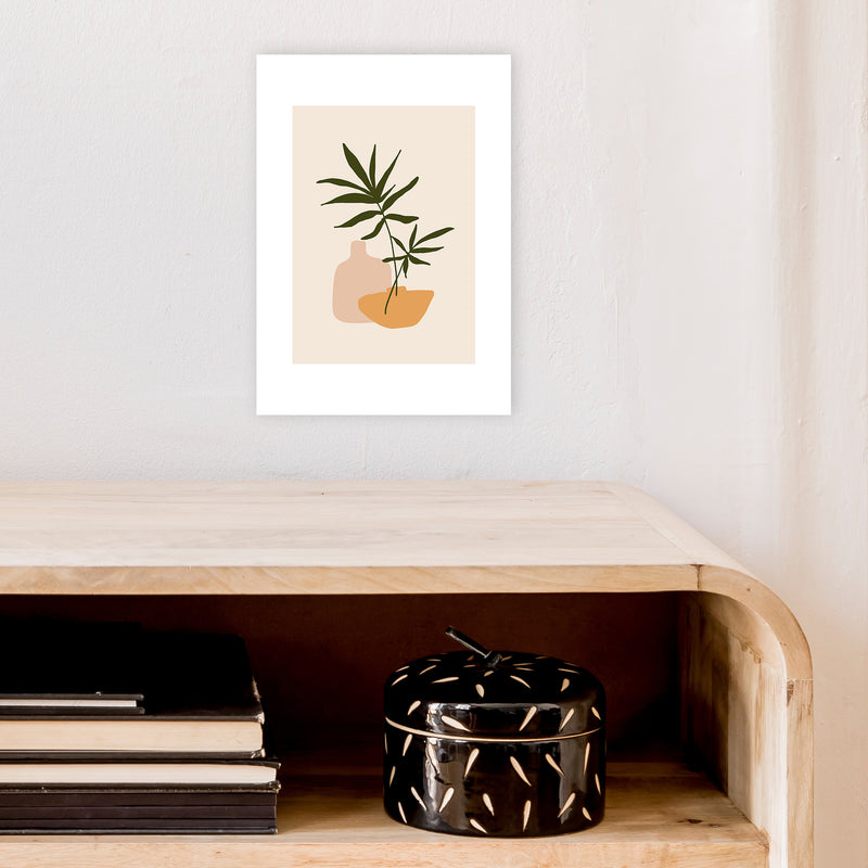 Mica Plant Pots Beige N1  Art Print by Pixy Paper A4 Black Frame