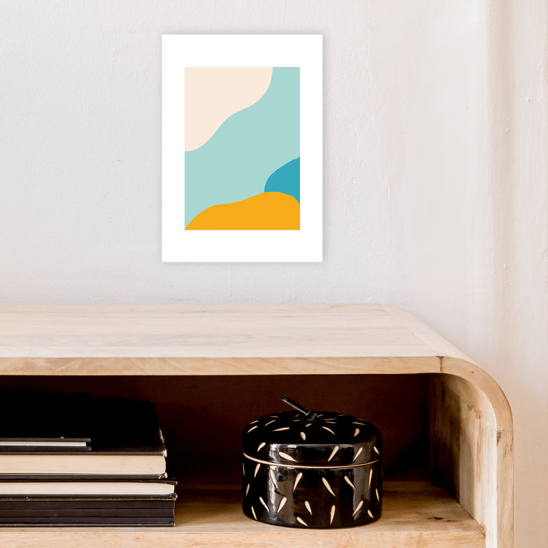 Mita Teal Abstract N18  Art Print by Pixy Paper A4 Black Frame