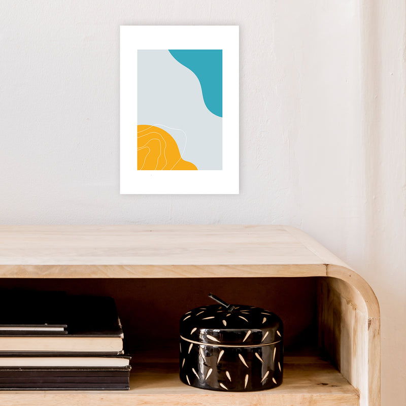 Mita Teal Abstract N19  Art Print by Pixy Paper A4 Black Frame