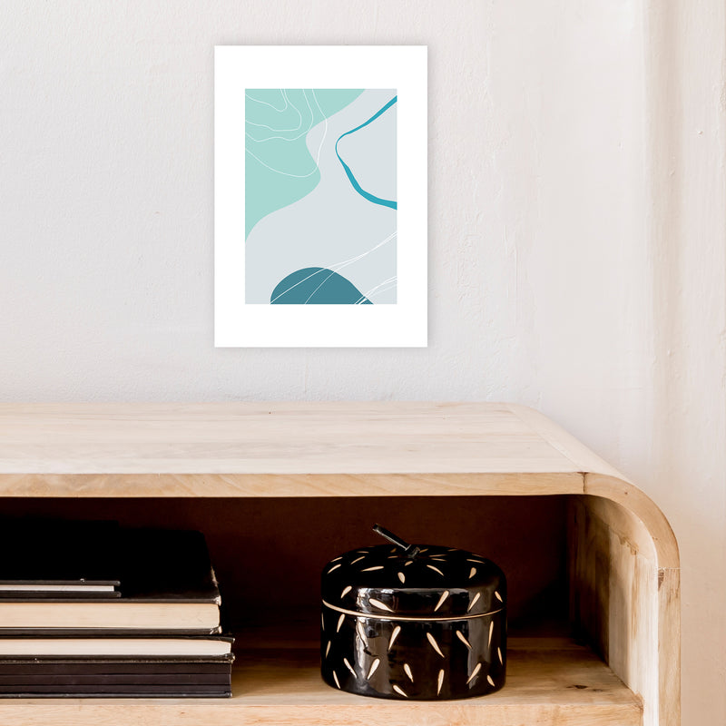Mita Teal Abstract N17  Art Print by Pixy Paper A4 Black Frame