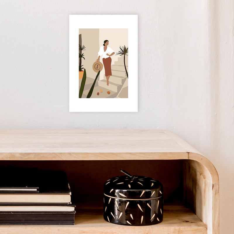 Mica Girl On Stairs N8  Art Print by Pixy Paper A4 Black Frame