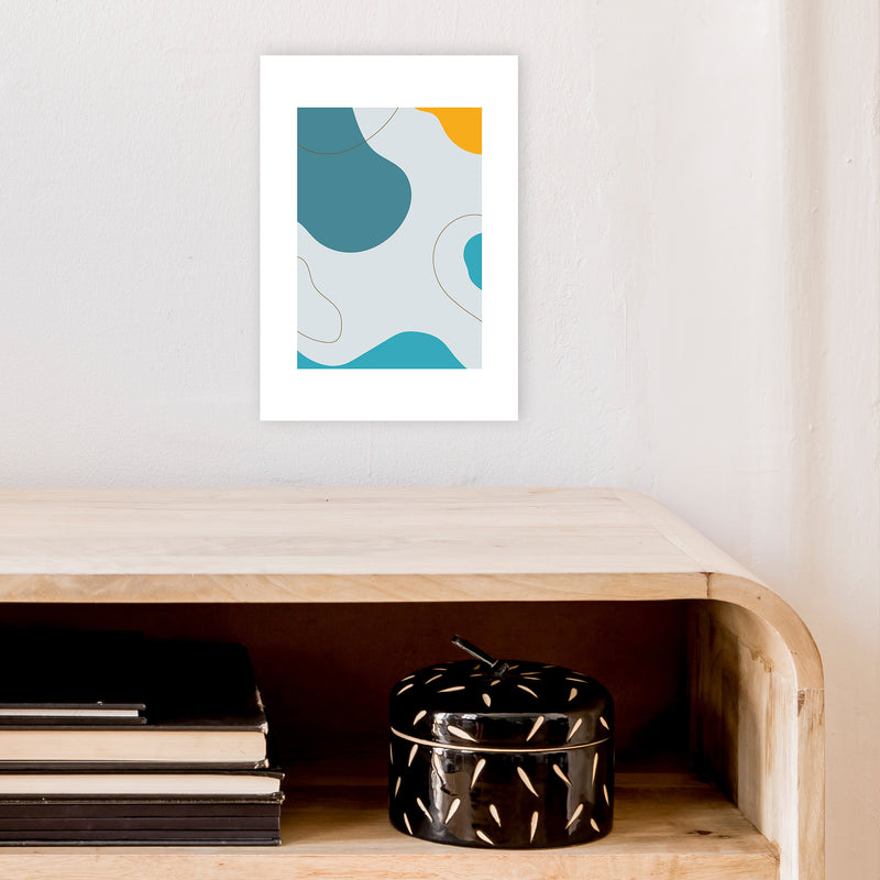 Mita Teal Abstract N16  Art Print by Pixy Paper A4 Black Frame
