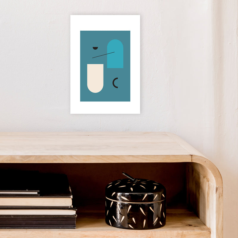 Mita Teal Abstract N4  Art Print by Pixy Paper A4 Black Frame