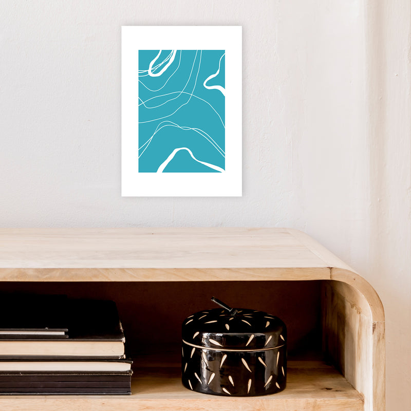 Mita Teal Swirls N13  Art Print by Pixy Paper A4 Black Frame