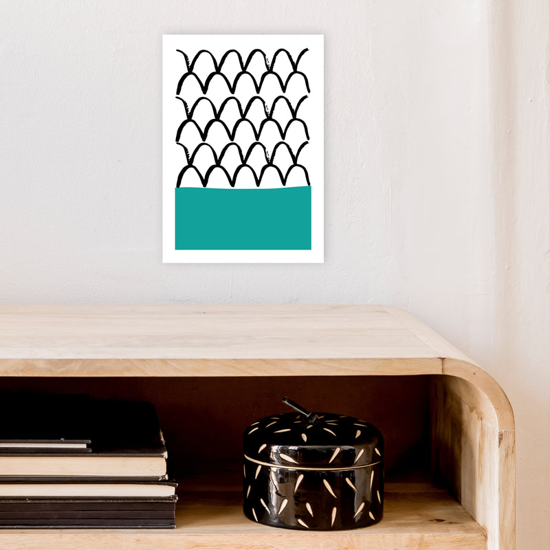 Teal Fishscales Neon Funk  Art Print by Pixy Paper A4 Black Frame