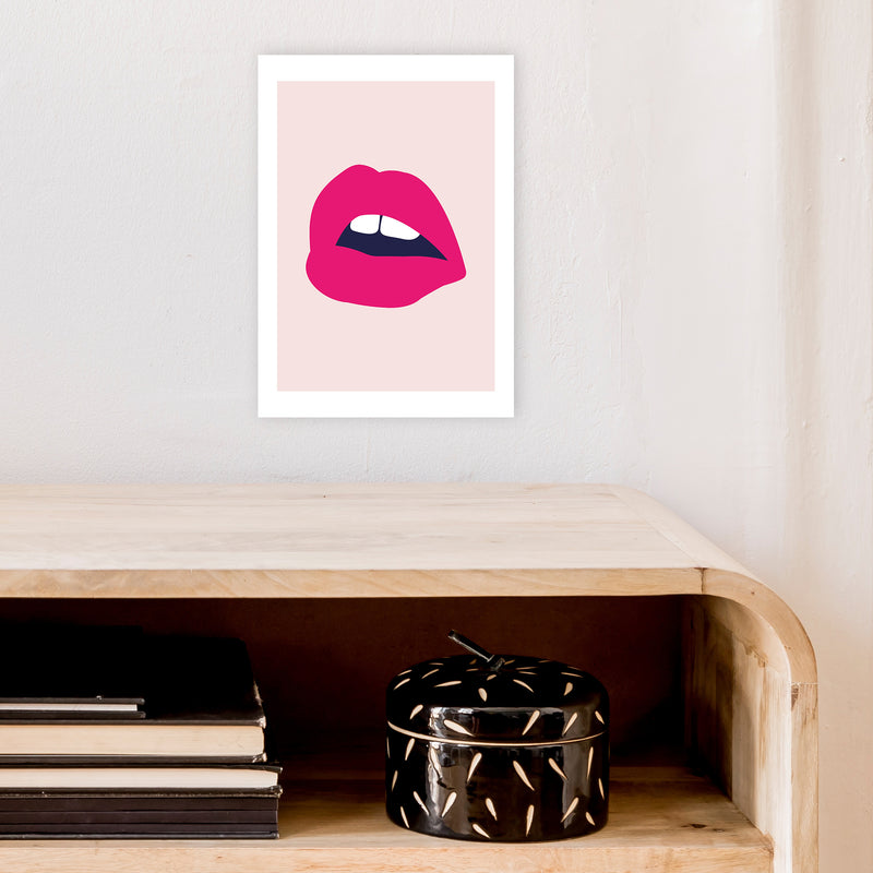Pink Lips Salmon Back  Art Print by Pixy Paper A4 Black Frame
