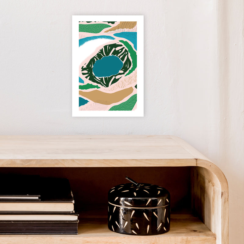 Blue Lake Jungle Abstract  Art Print by Pixy Paper A4 Black Frame