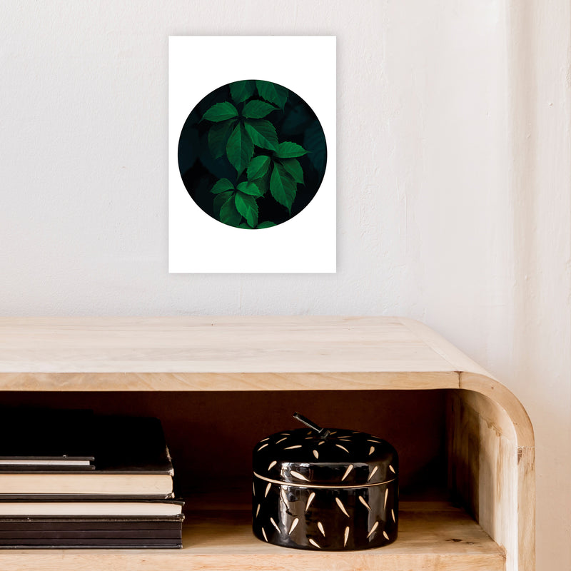 Deep Green Leaf Circle  Art Print by Pixy Paper A4 Black Frame