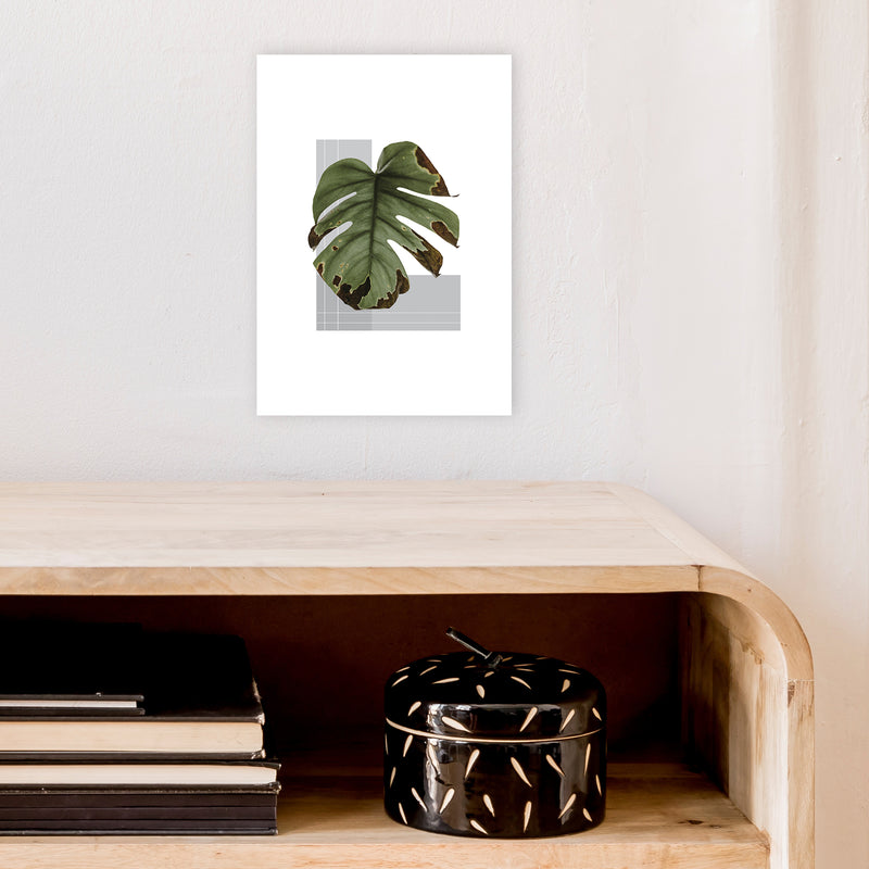 Green Leaf Grey  Art Print by Pixy Paper A4 Black Frame
