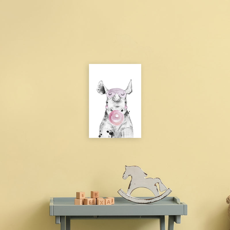 Safari Babies Rhino With Bubble  Art Print by Pixy Paper A4 Black Frame