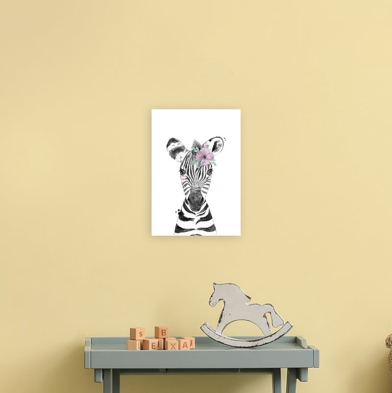 Safari Babies Zebra With Flower  Art Print by Pixy Paper A4 Black Frame