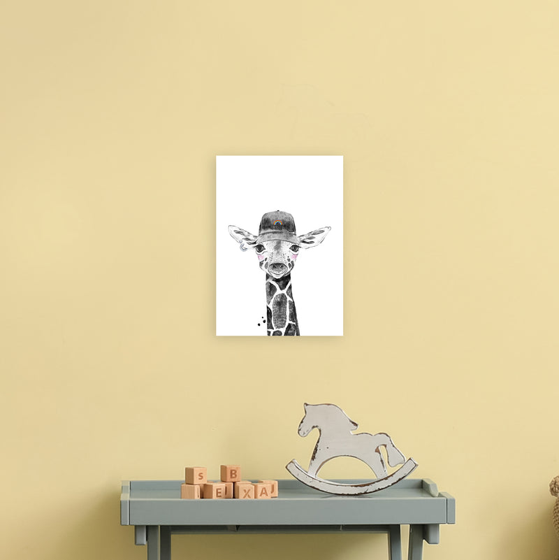 Safari Babies Giraffe With Hat  Art Print by Pixy Paper A4 Black Frame