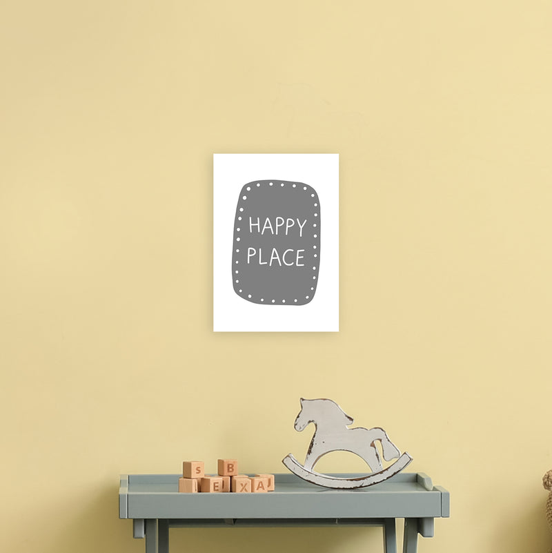 Happy Place Super Scandi Grey  Art Print by Pixy Paper A4 Black Frame