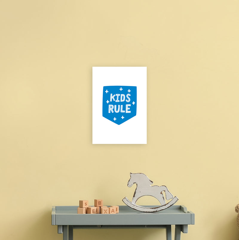 Kids Rule Blue Super Scandi  Art Print by Pixy Paper A4 Black Frame