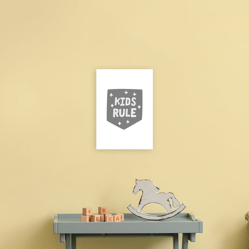 Kids Rule Super Scandi Grey  Art Print by Pixy Paper A4 Black Frame