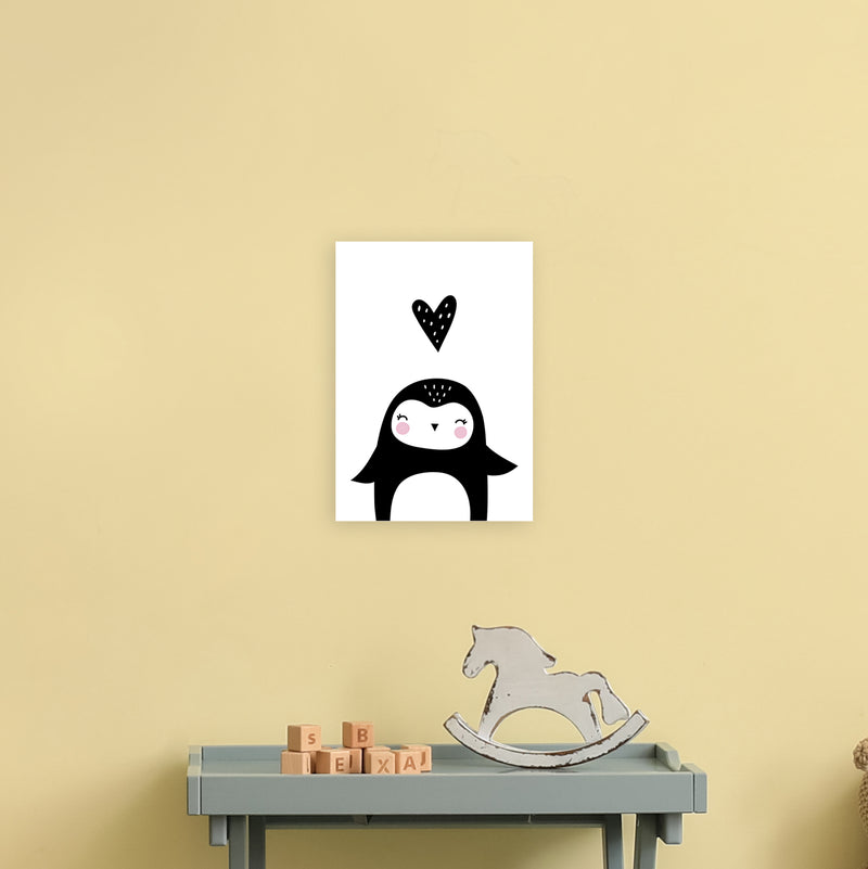 Penguin With Heart  Art Print by Pixy Paper A4 Black Frame