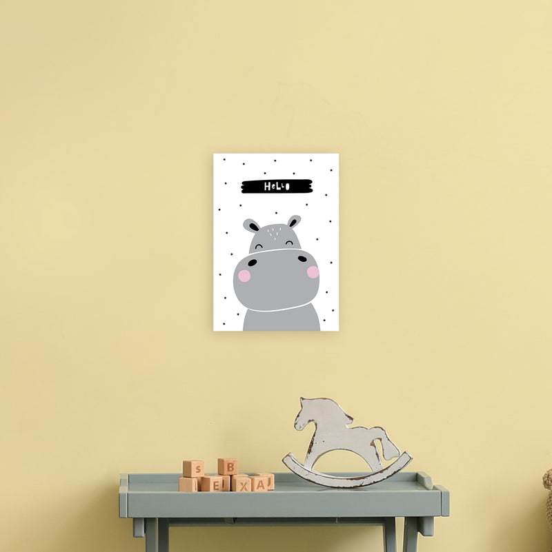 Hello Hippo  Art Print by Pixy Paper A4 Black Frame