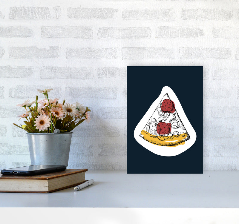 Kitchen Pop Pizza Navy Art Print by Pixy Paper A4 Black Frame
