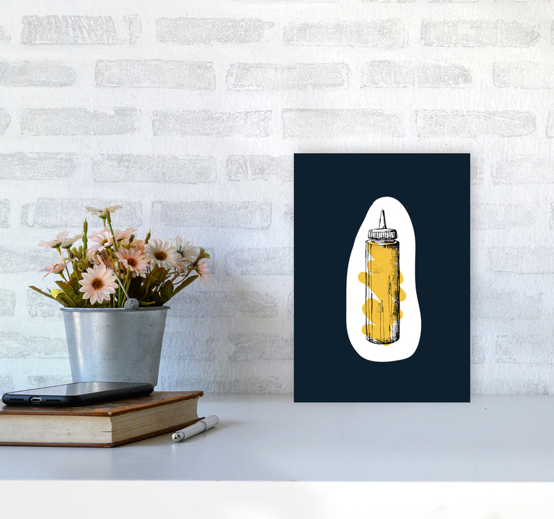 Kitchen Pop Mustard Navy Art Print by Pixy Paper A4 Black Frame