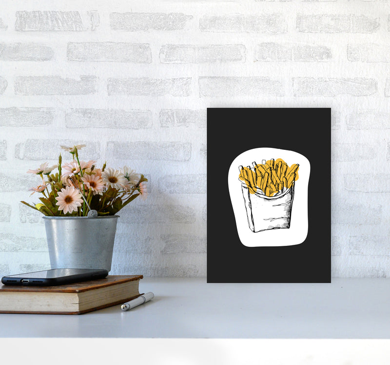 Kitchen Pop Fries Off Black Art Print by Pixy Paper A4 Black Frame