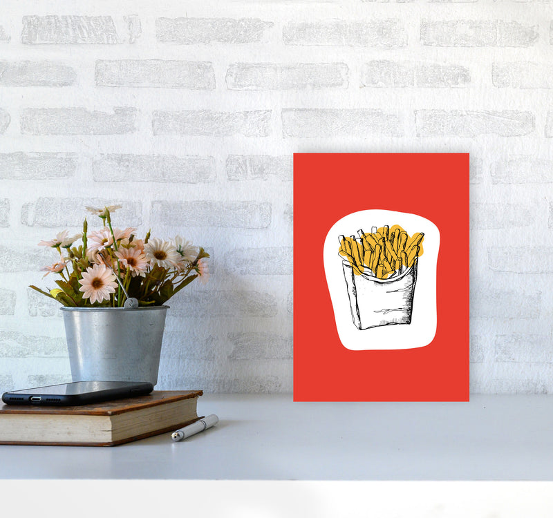 Kitchen Pop Fries Red Art Print by Pixy Paper A4 Black Frame