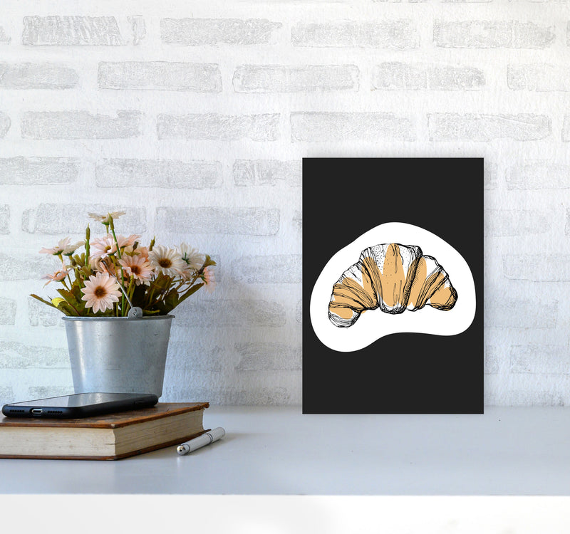 Kitchen Pop Croissant Off Black Art Print by Pixy Paper A4 Black Frame