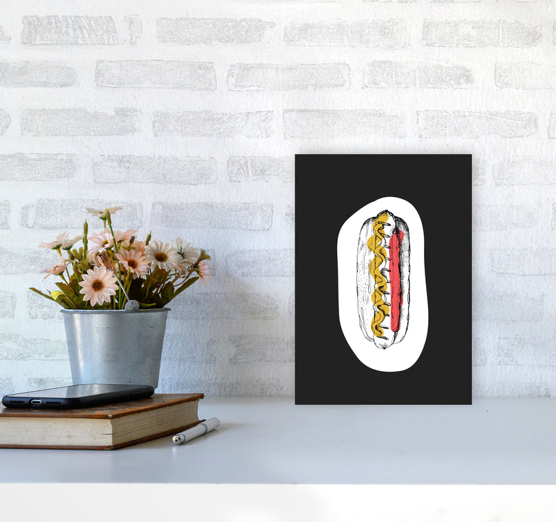 Kitchen Pop Hot Dog Off Black Art Print by Pixy Paper A4 Black Frame