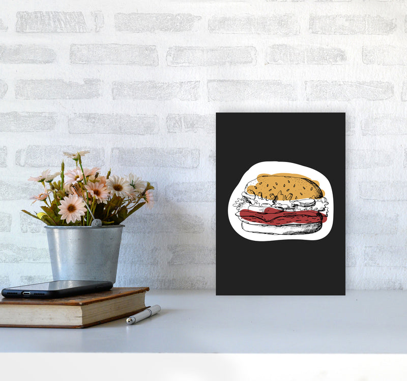 Kitchen Pop Burger Off Black Art Print by Pixy Paper A4 Black Frame