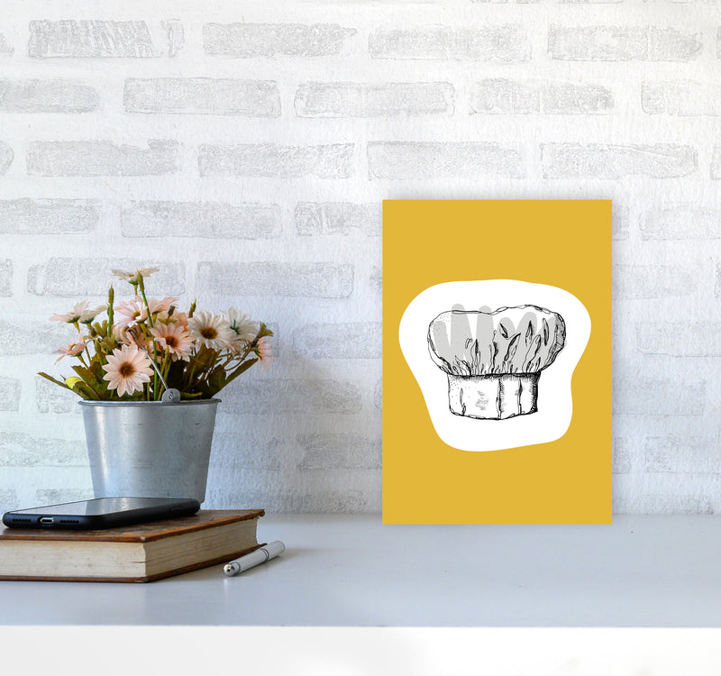 Kitchen Pop Chef's Hat Mustard Art Print by Pixy Paper A4 Black Frame