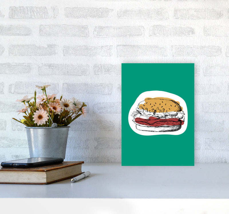 Kitchen Pop Burger Teal Art Print by Pixy Paper A4 Black Frame