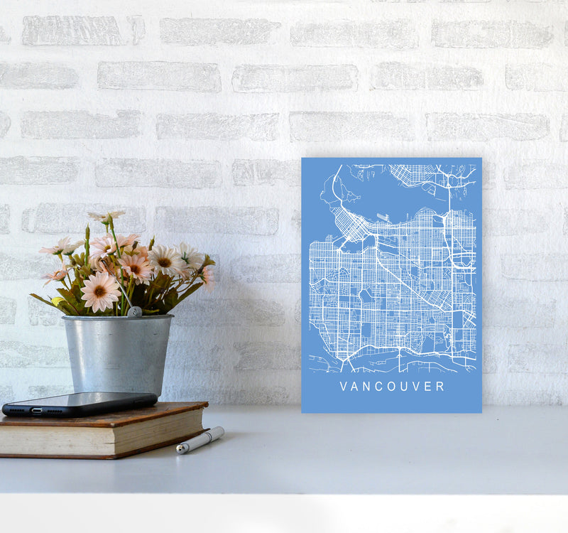 Vancouver Map Blueprint Art Print by Pixy Paper A4 Black Frame