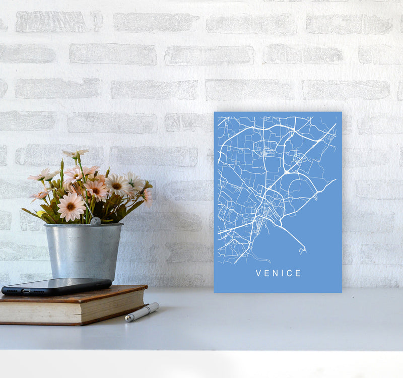 Venice Map Blueprint Art Print by Pixy Paper A4 Black Frame