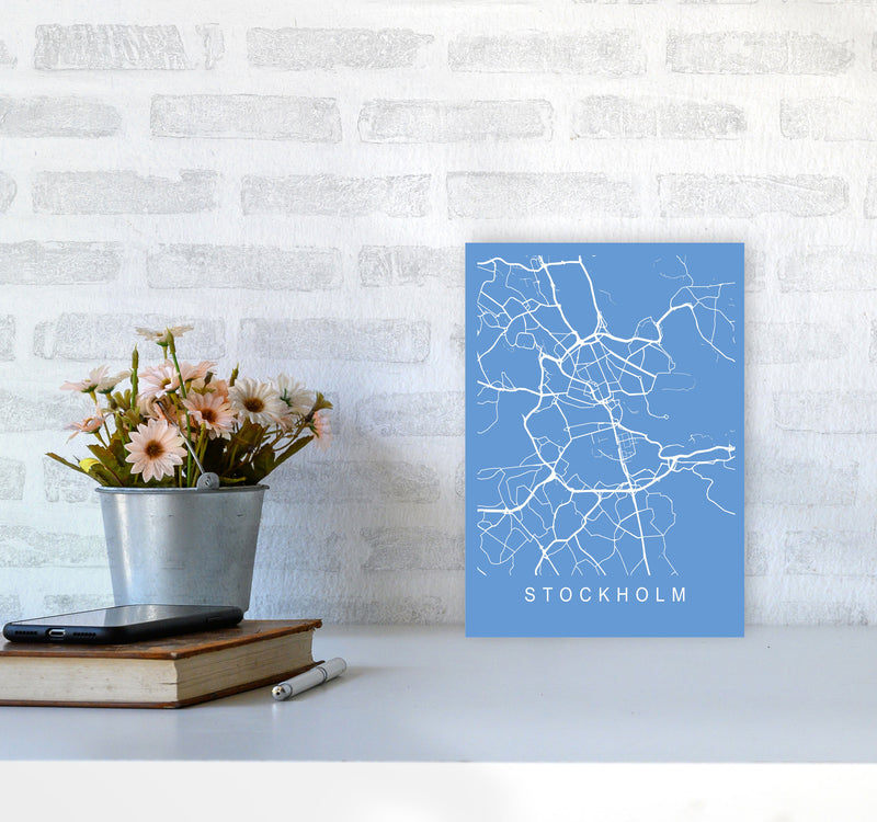 Stockholm Map Blueprint Art Print by Pixy Paper A4 Black Frame