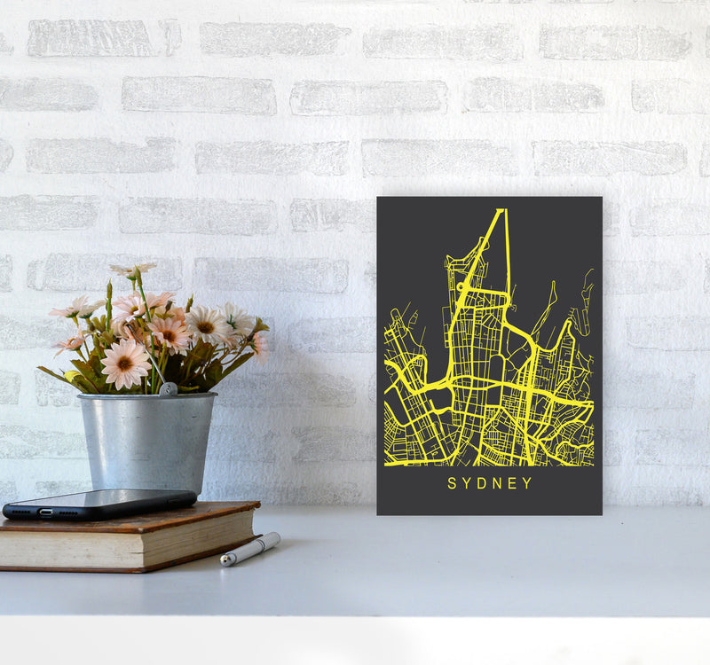 Sydney Map Neon Art Print by Pixy Paper A4 Black Frame