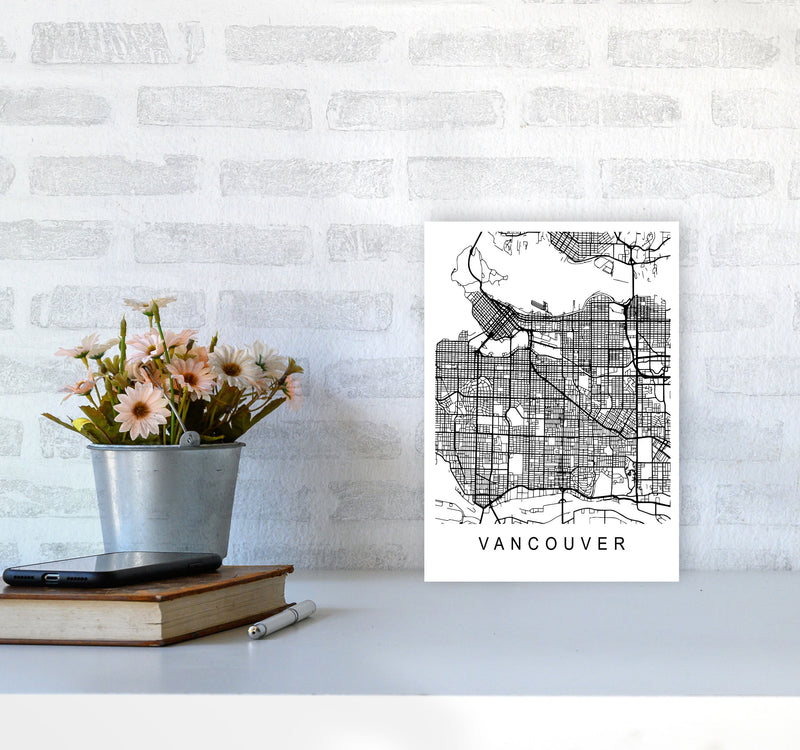 Vancouver Map Art Print by Pixy Paper A4 Black Frame