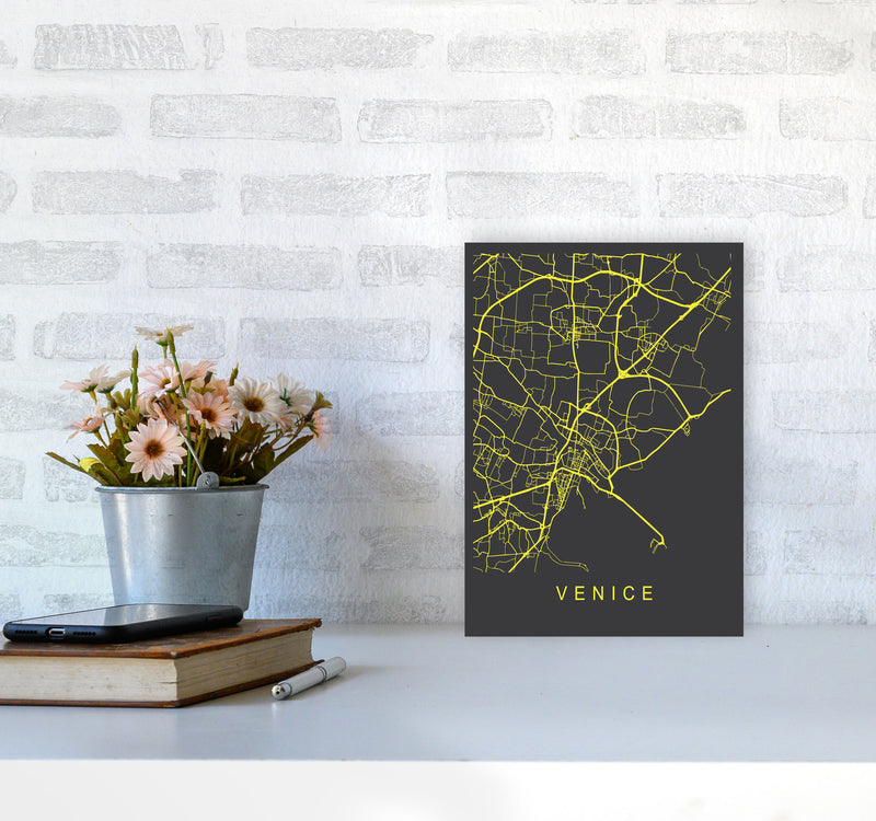 Venice Map Neon Art Print by Pixy Paper A4 Black Frame