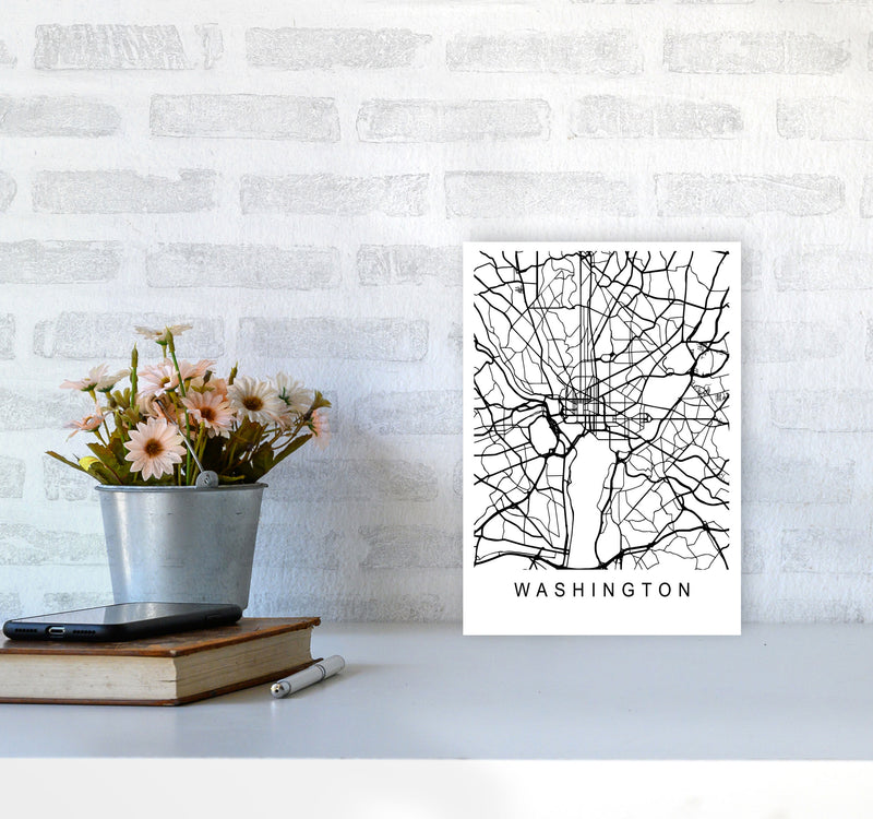 Washington Map Art Print by Pixy Paper A4 Black Frame