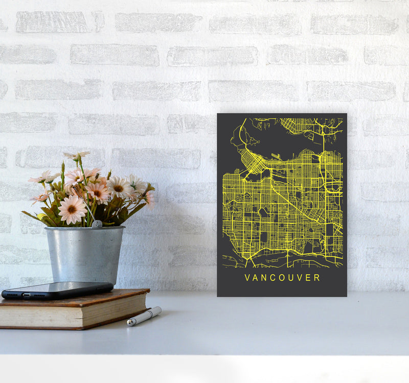 Vancouver Map Neon Art Print by Pixy Paper A4 Black Frame