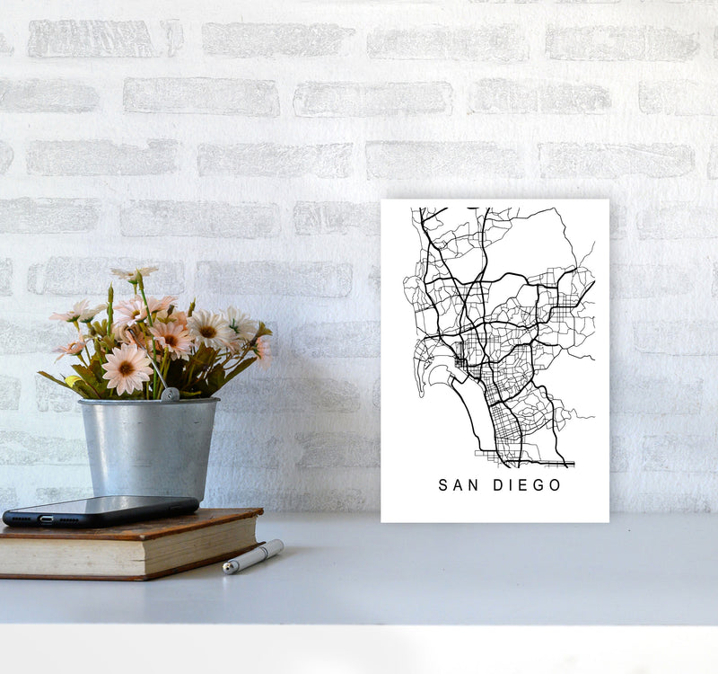 San Diego Map Art Print by Pixy Paper A4 Black Frame