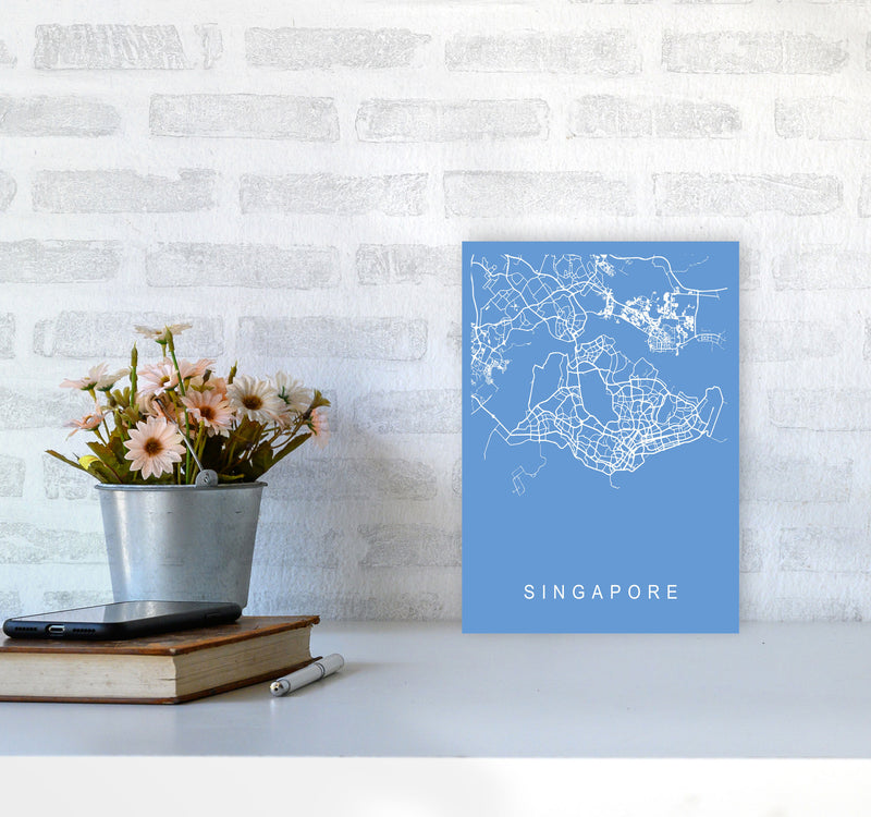 Singapore Map Blueprint Art Print by Pixy Paper A4 Black Frame