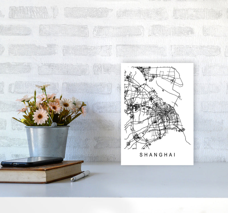 Shanghai Map Art Print by Pixy Paper A4 Black Frame