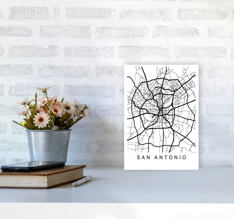 San Antonio Map Art Print by Pixy Paper A4 Black Frame