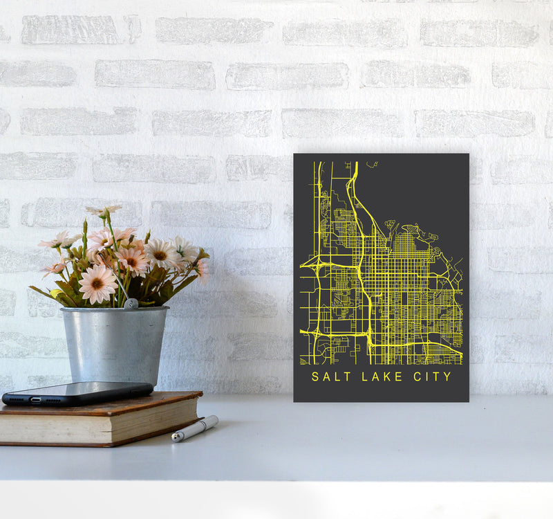 Salt Lake City Map Neon Art Print by Pixy Paper A4 Black Frame