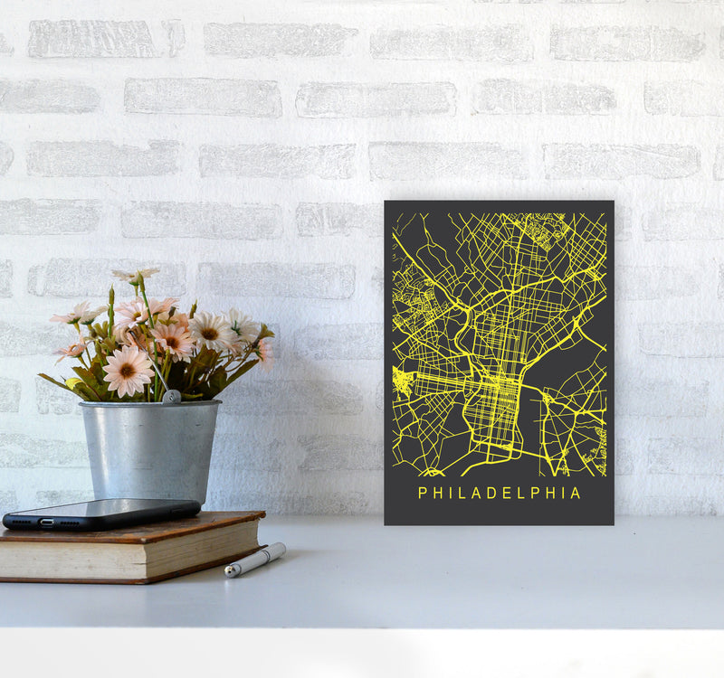 Philadelphia Map Neon Art Print by Pixy Paper A4 Black Frame