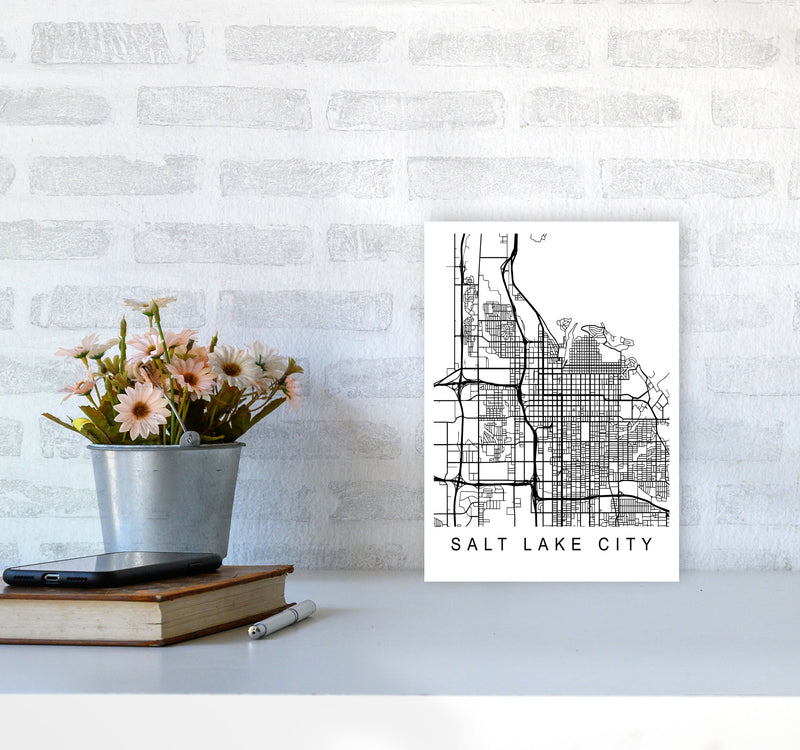 Salt Lake Map Art Print by Pixy Paper A4 Black Frame