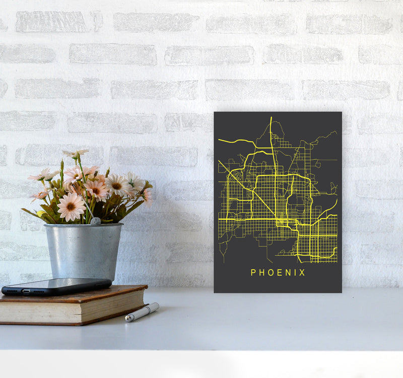 Phoenix Map Neon Art Print by Pixy Paper A4 Black Frame