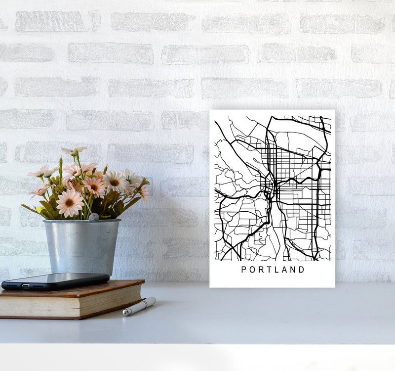 Portland Map Art Print by Pixy Paper A4 Black Frame