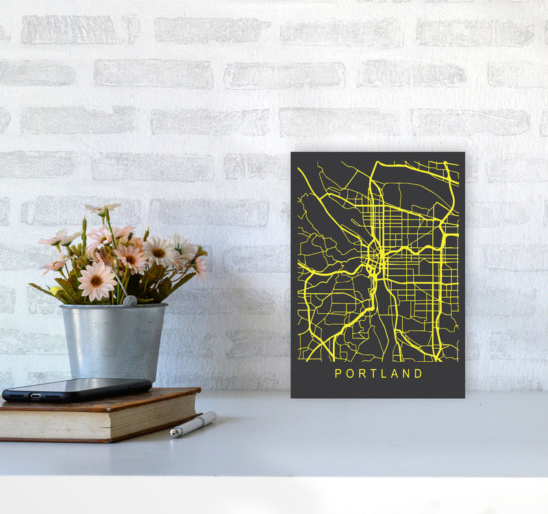 Portland Map Neon Art Print by Pixy Paper A4 Black Frame