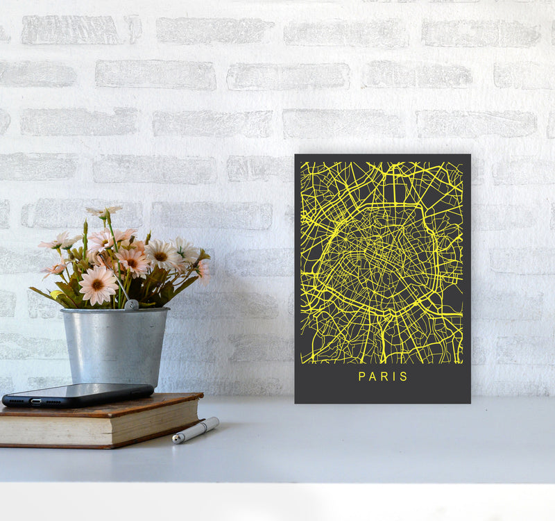 Paris Map Neon Art Print by Pixy Paper A4 Black Frame
